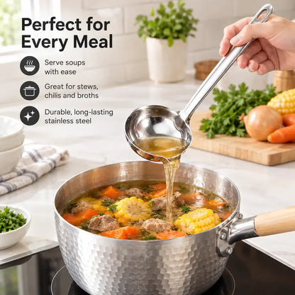 Count Stainless Steel Soup Ladle Utensils - Built-in Spout Drip-Free Pouring Design, Long Handle with Hanging Hole for Kitchen Cooking, Serving Soups