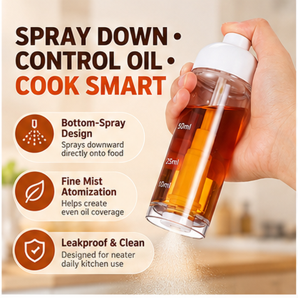 50ml Cooking Oil Sprayer Bottle – Downward Spray for Precise Oil Control, Air Frying, Grilling