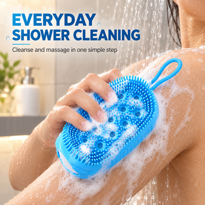 Silicone Body Scrubber with Soap Holder, Back Scrubber Shower Brush with Soft Silicone Bristles, Exfoliating Bath Brush for Men Women, Deep Cleansing Massage Body Wash Tool