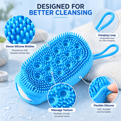 Silicone Body Scrubber with Soap Holder, Back Scrubber Shower Brush with Soft Silicone Bristles, Exfoliating Bath Brush for Men Women, Deep Cleansing Massage Body Wash Tool