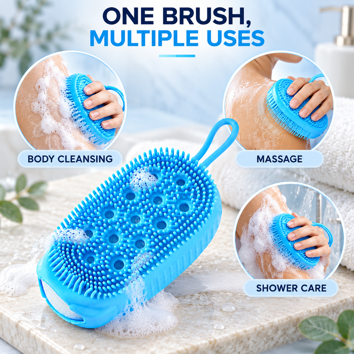 Silicone Body Scrubber with Soap Holder, Back Scrubber Shower Brush with Soft Silicone Bristles, Exfoliating Bath Brush for Men Women, Deep Cleansing Massage Body Wash Tool