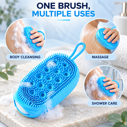 Silicone Body Scrubber with Soap Holder, Back Scrubber Shower Brush with Soft Silicone Bristles, Exfoliating Bath Brush for Men Women, Deep Cleansing Massage Body Wash Tool