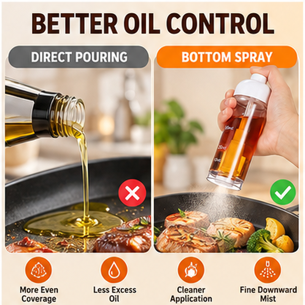 Cooking Oil Sprayer Bottle 50ml, Refillable Downward Spray Oil Dispenser with Vertical Press Design, Transparent Bottle & Measurement Scale for Air Fryer, BBQ, Salad, Baking and Kitchen Use