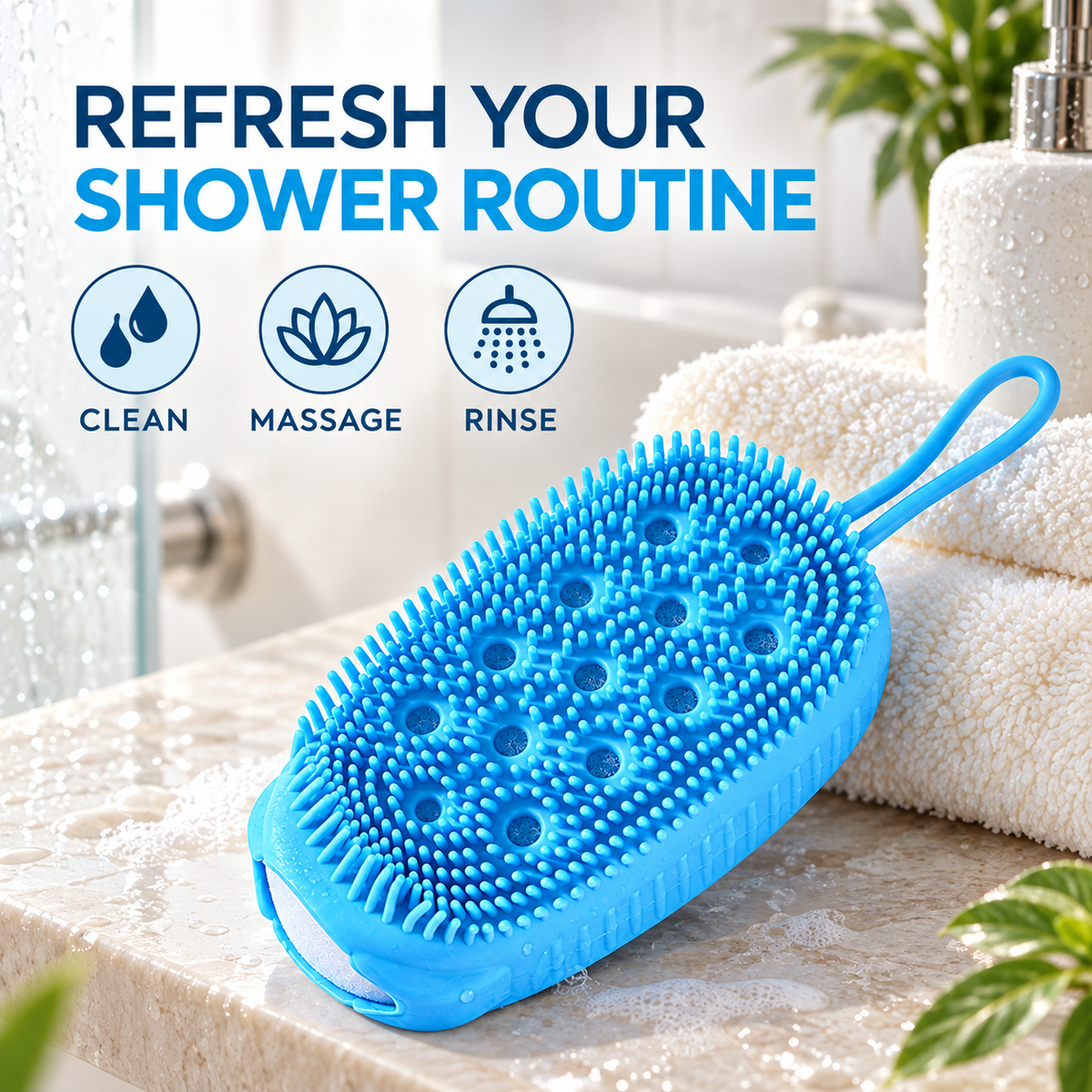 Silicone Body Scrubber with Soap Holder, Back Scrubber Shower Brush with Soft Silicone Bristles, Exfoliating Bath Brush for Men Women, Deep Cleansing Massage Body Wash Tool