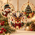 6-Piece DIY Christmas Ornament Diamond Art Kit with Pearls & Jute Twine, Hanging Decorations for Tree and Window
