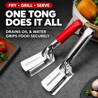 🍳 Upgrade Your Cooking! 2-in-1 Stainless Steel Meat Flipper & Spatula Tongs | Easy Grip, Lift & Serve
