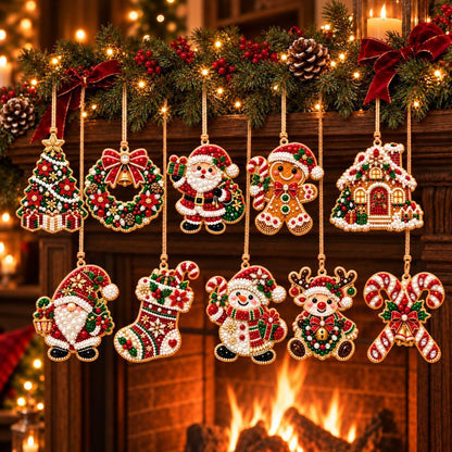 6-Piece DIY Christmas Ornament Diamond Art Kit with Pearls & Jute Twine, Hanging Decorations for Tree and Window