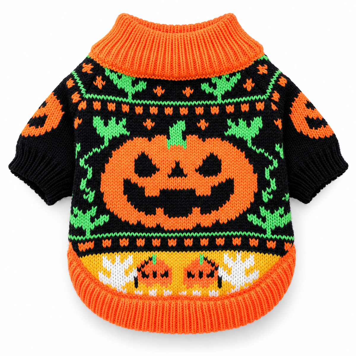 Halloween Knitted Jumper for Small-Medium Dogs & Cats, Cozy Fabric Pet Clothing with Pumpkin & Ghost Pattern, Cute Look Puppy Sweater Fall Outfit