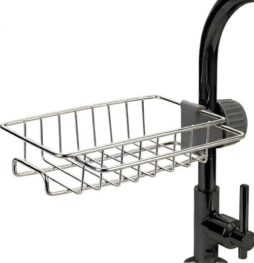 Kitchen Sink Faucet Organizer,Stainless Steel Detachable Hanging Faucet Drain Rack Faucets Storage Rack Sponge for Bathroom, Scrubbers, Soap and Dishcloth, 0-8kg Capacity Home Organizer for Kitchen Use