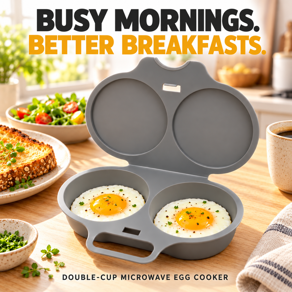 🍳 2-Cup Microwave Egg Cooker 🥚 Quick & Easy Two-Egg Breakfast Maker