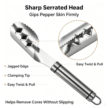 Stainless Steel Pepper Corer Seed Remover Tool, Chili Bell Pepper Core Deseeder, Multi Vegetable Seed Core Remover for Tomato Cucumber Kitchen Gadget
