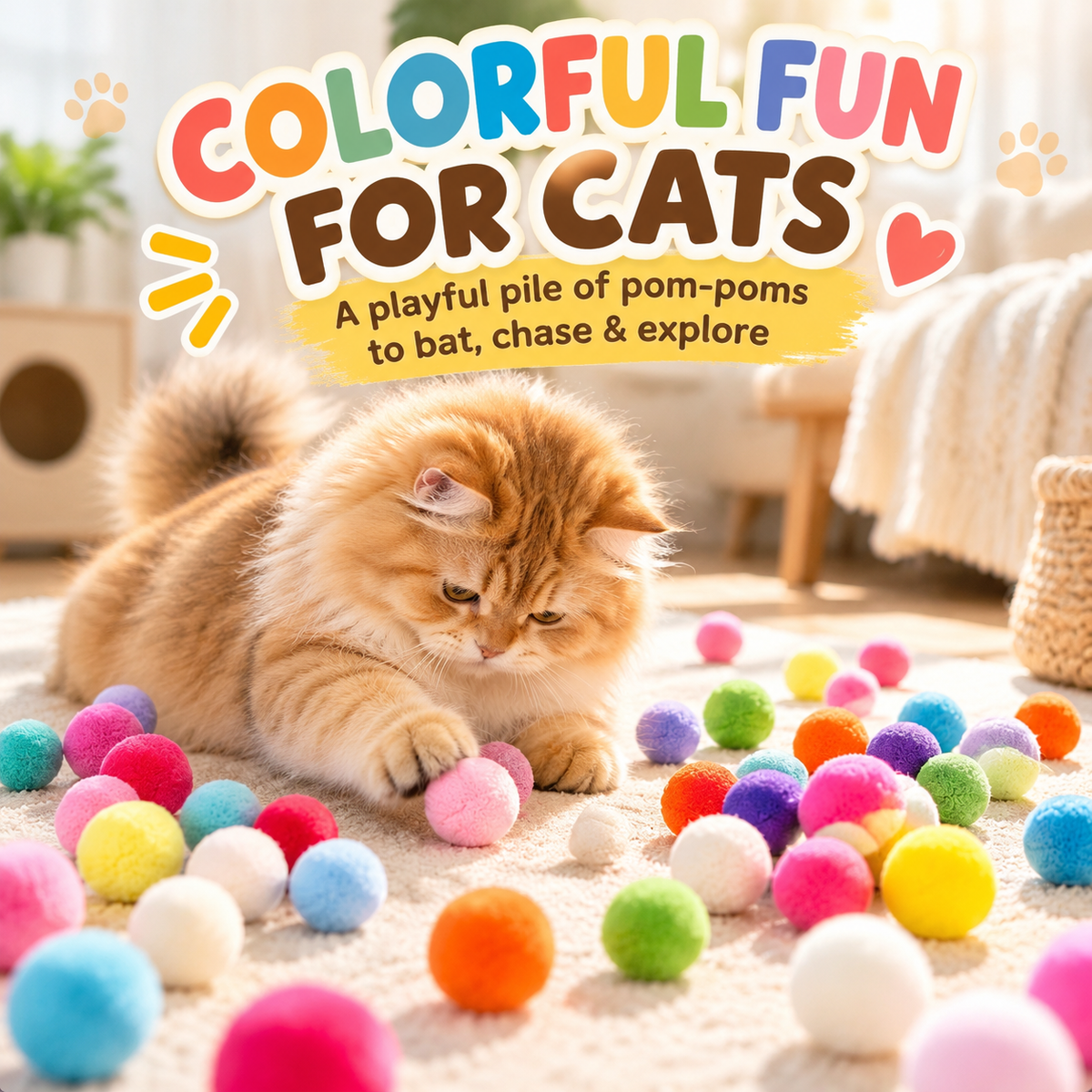 🔥 Playtime Just Got Cuter! 🐱 Cat Ball Launcher – Battery-Free, Easy-Launch Fun with Soft Pom-Poms for Indoor Play 🐾