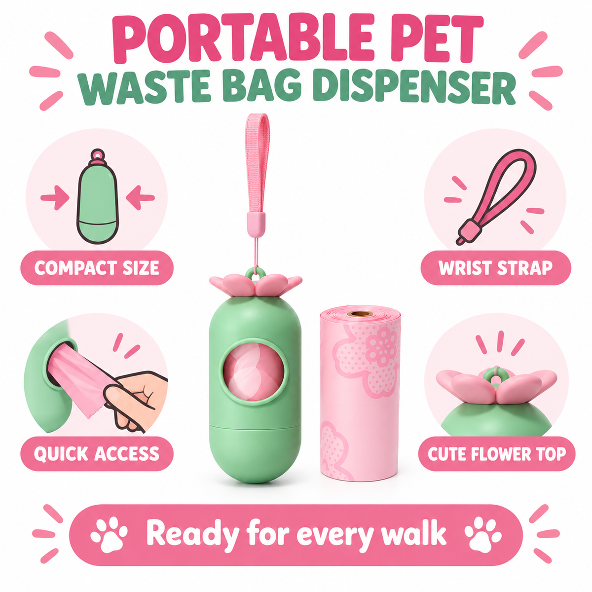 Portable Dog Poop Bag Holder with Wrist Strap