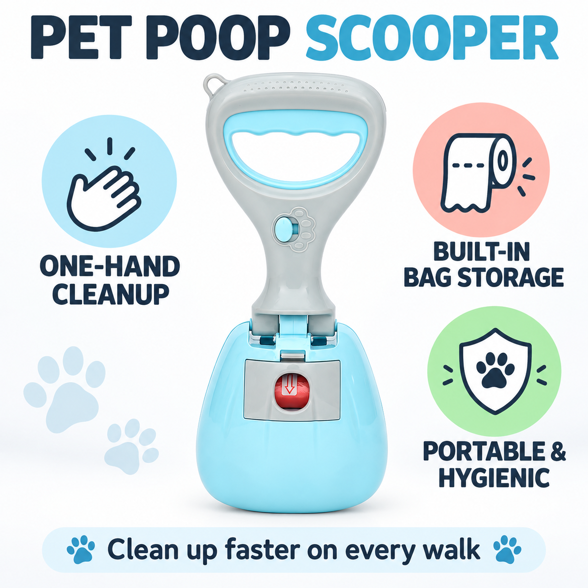 Portable Dog Poop Scooper with Bag Dispenser