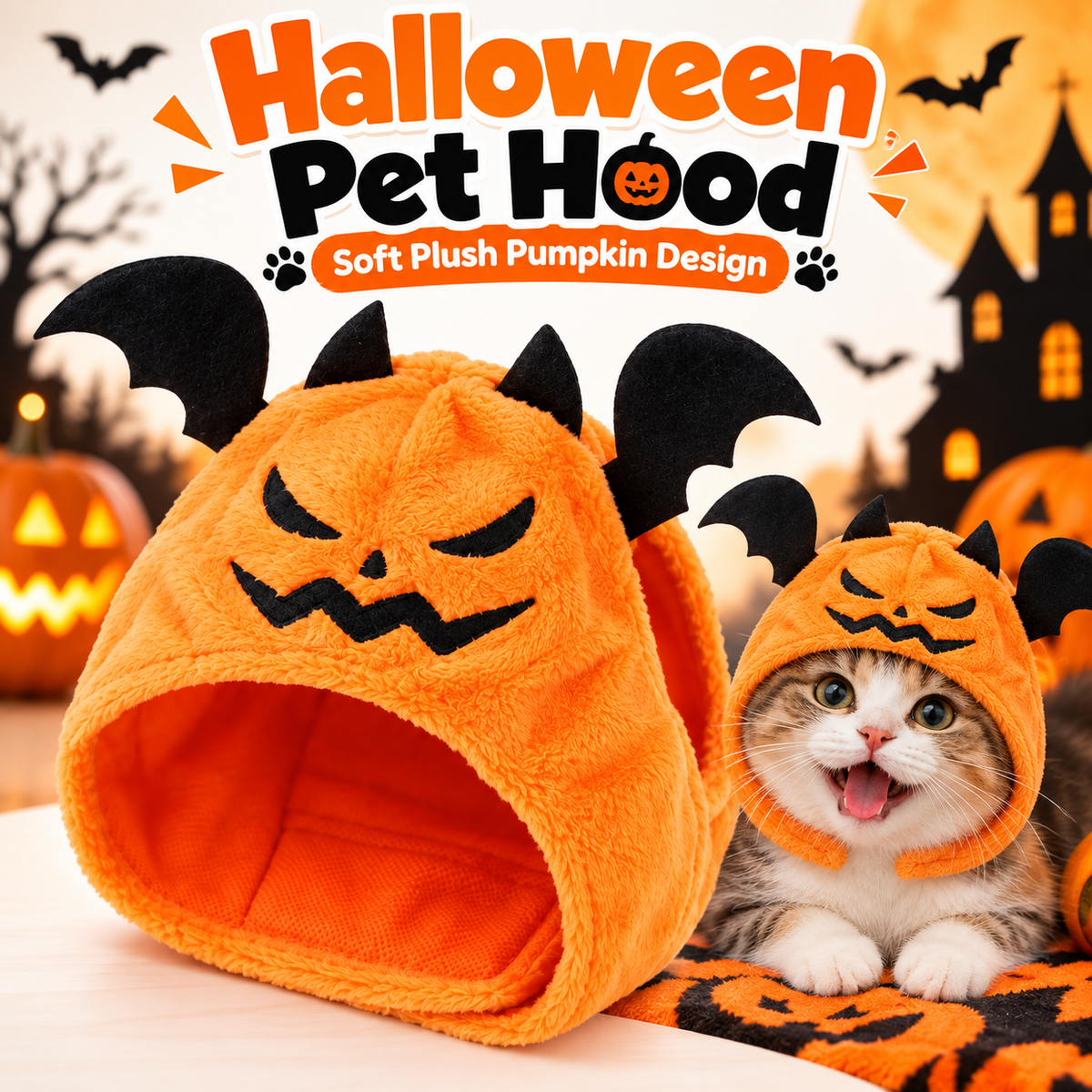 Halloween Pumpkin Pet Hood for Dogs & Cats