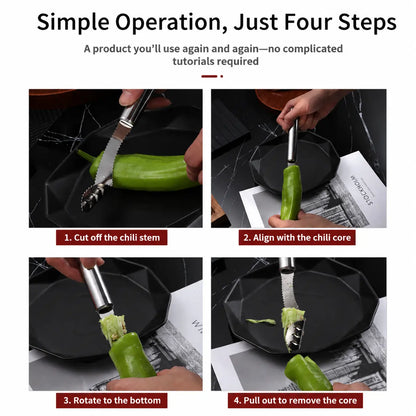 Stainless Steel Pepper Corer Seed Remover Tool, Chili Bell Pepper Core Deseeder, Multi Vegetable Seed Core Remover for Tomato Cucumber Kitchen Gadget