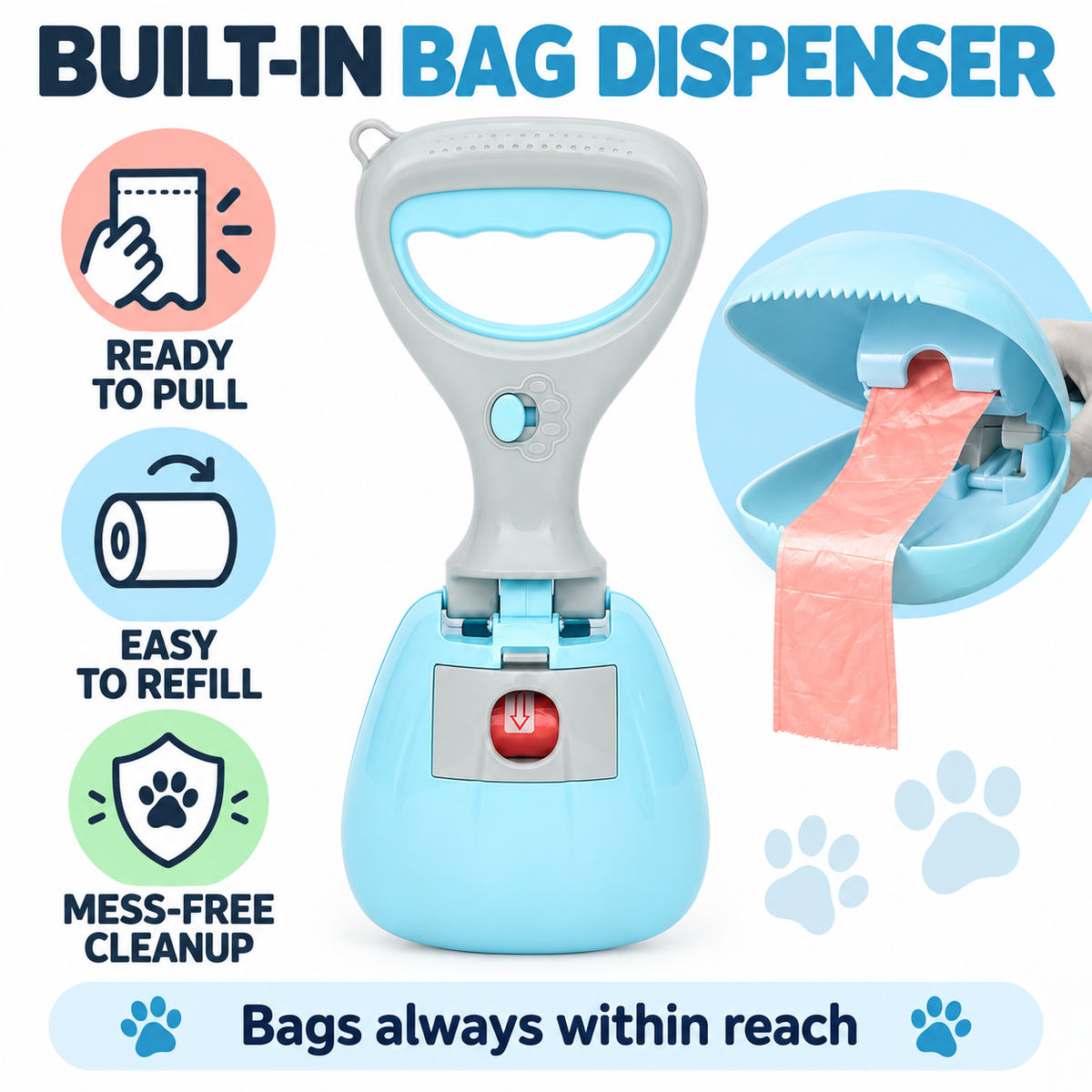 Portable Dog Poop Scooper with Bag Dispenser