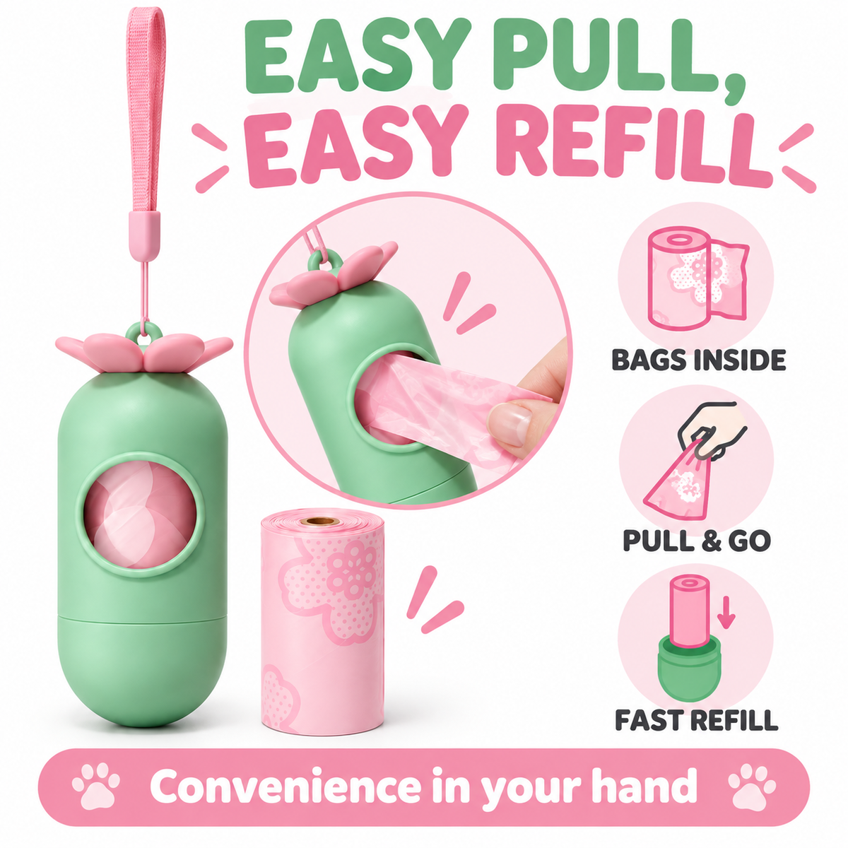 Portable Dog Poop Bag Holder with Wrist Strap