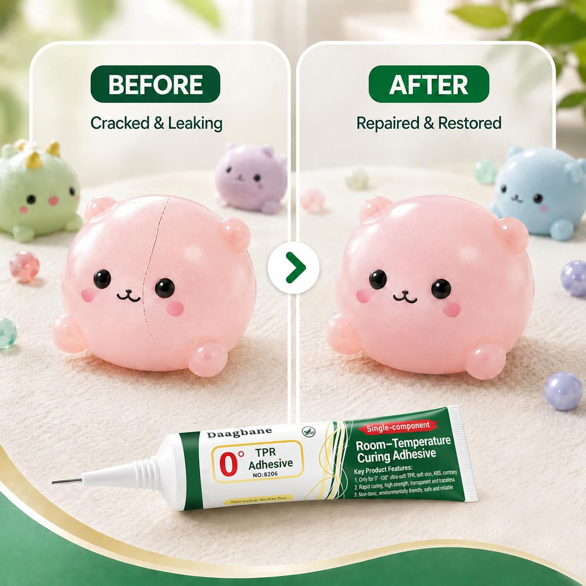 20ml TPR Repair Glue, Syringe Tube Design, Clear Flexible Non-Hardening Low Odor Adhesive, Fast Curing Waterproof Soft Sealant, For Repairing Cracked 0°TPR Soft Rubber Toys & Stress Ball Plugs, Keep Out of Reach of Children