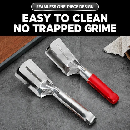 🍳 Upgrade Your Cooking! 2-in-1 Stainless Steel Meat Flipper & Spatula Tongs | Easy Grip, Lift & Serve