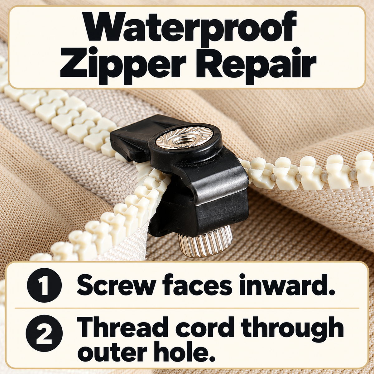 Fitting guide showing the screw facing inward and the pull cord routed through the outer hole.