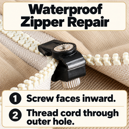 Fitting guide showing the screw facing inward and the pull cord routed through the outer hole.