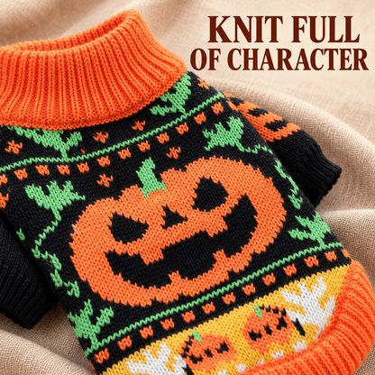 Halloween Knitted Jumper for Small-Medium Dogs & Cats, Cozy Fabric Pet Clothing with Pumpkin & Ghost Pattern, Cute Look Puppy Sweater Fall Outfit