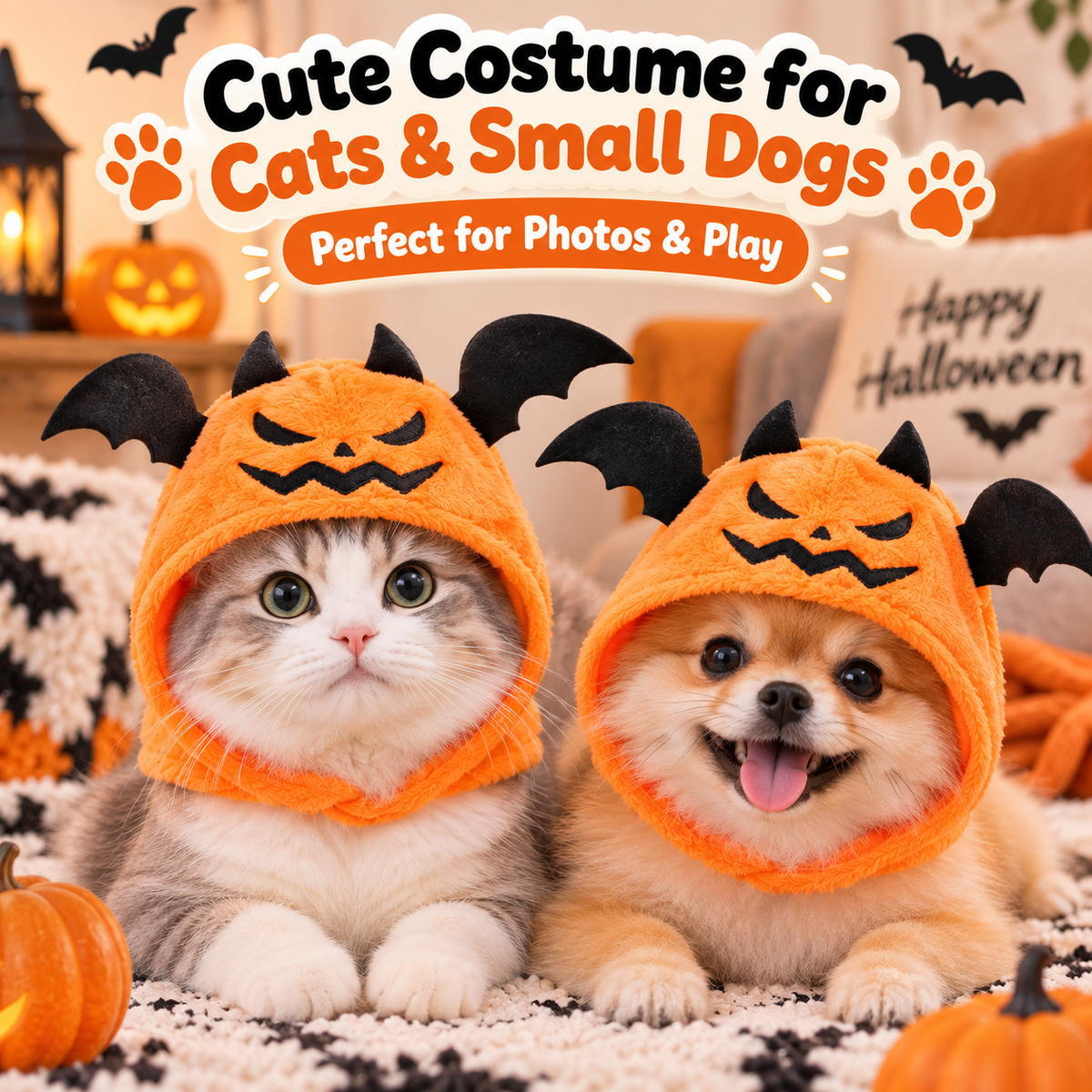 Halloween Pumpkin Pet Hood for Dogs & Cats