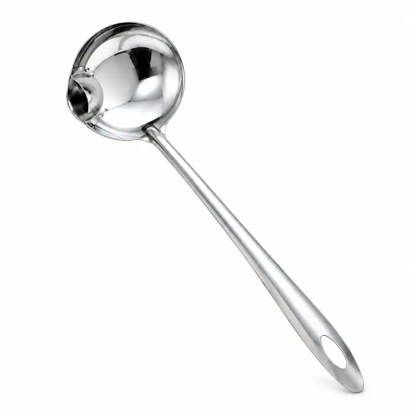 Count Stainless Steel Soup Ladle Utensils - Built-in Spout Drip-Free Pouring Design, Long Handle with Hanging Hole for Kitchen Cooking, Serving Soups