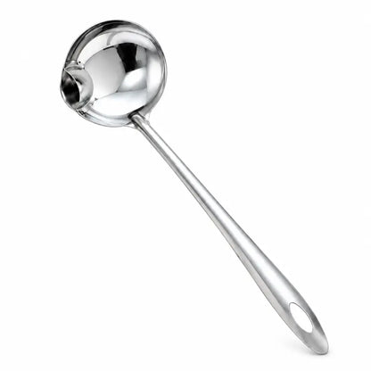 Count Stainless Steel Soup Ladle Utensils - Built-in Spout Drip-Free Pouring Design, Long Handle with Hanging Hole for Kitchen Cooking, Serving Soups