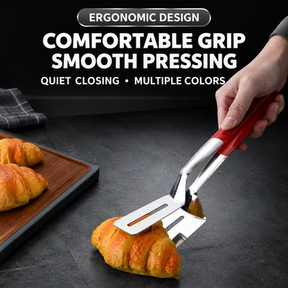 🍳 Upgrade Your Cooking! 2-in-1 Stainless Steel Meat Flipper & Spatula Tongs | Easy Grip, Lift & Serve