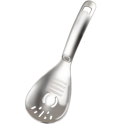 5 in 1 Multifunctional Cooking Spoon, 304 Stainless Steel Egg Yolk Separator for Raw Eggs, Potato Masher, Food Grater Plate, Slotted Spoon, and Bottle Opener - Heavy Duty Kitchen Utensil