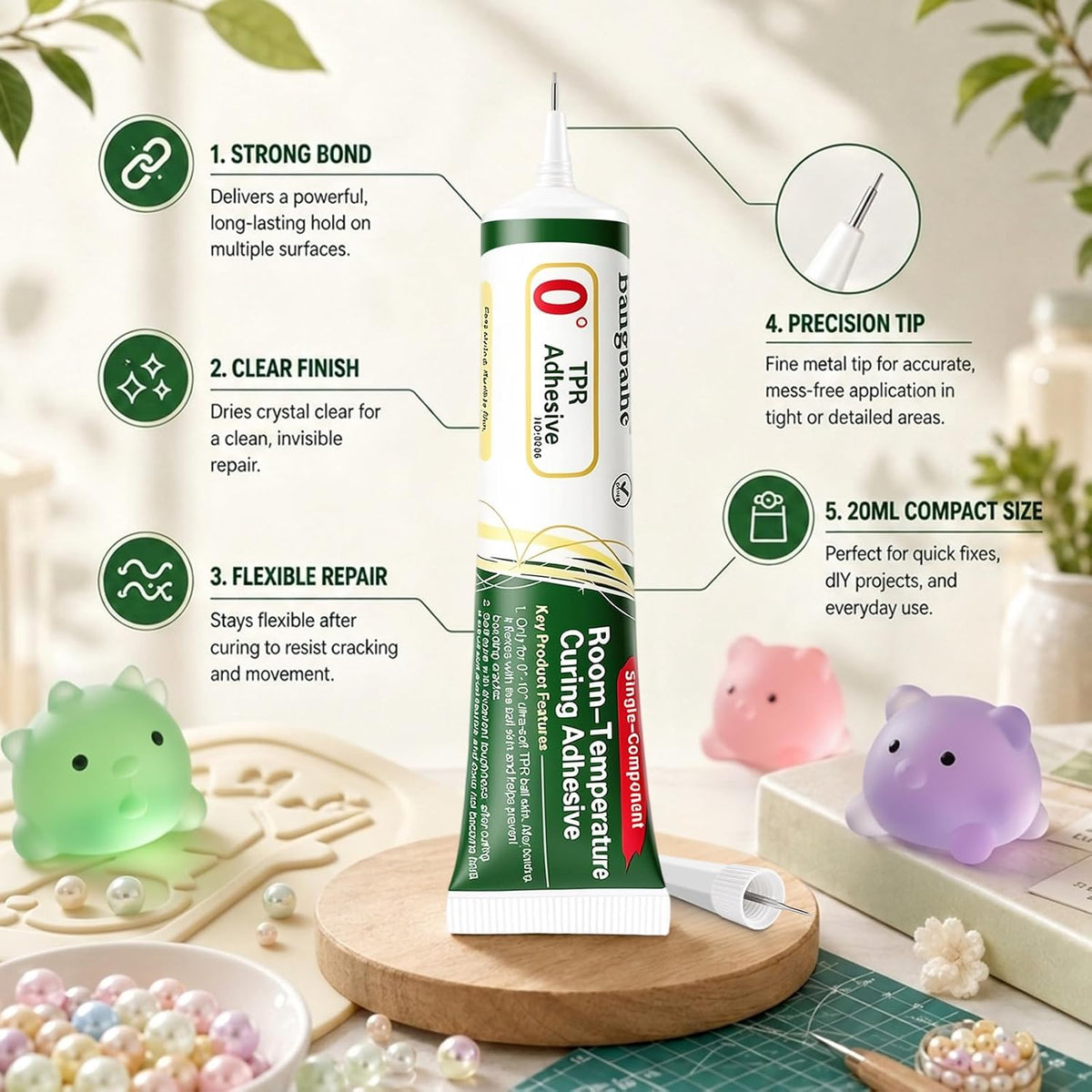 20ml TPR Repair Glue, Syringe Tube Design, Clear Flexible Non-Hardening Low Odor Adhesive, Fast Curing Waterproof Soft Sealant, For Repairing Cracked 0°TPR Soft Rubber Toys & Stress Ball Plugs, Keep Out of Reach of Children