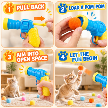🔥 Playtime Just Got Cuter! 🐱 Cat Ball Launcher – Battery-Free, Easy-Launch Fun with Soft Pom-Poms for Indoor Play 🐾