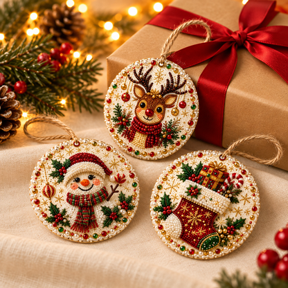 6-Piece DIY Christmas Ornament Diamond Art Kit with Pearls & Jute Twine, Hanging Decorations for Tree and Window