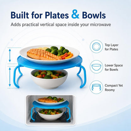 🍽️ 2-Tier Microwave Rack – 3-in-1 Multipurpose Plate Stacker | Save Space, Heat More, Stay Organized! ✨