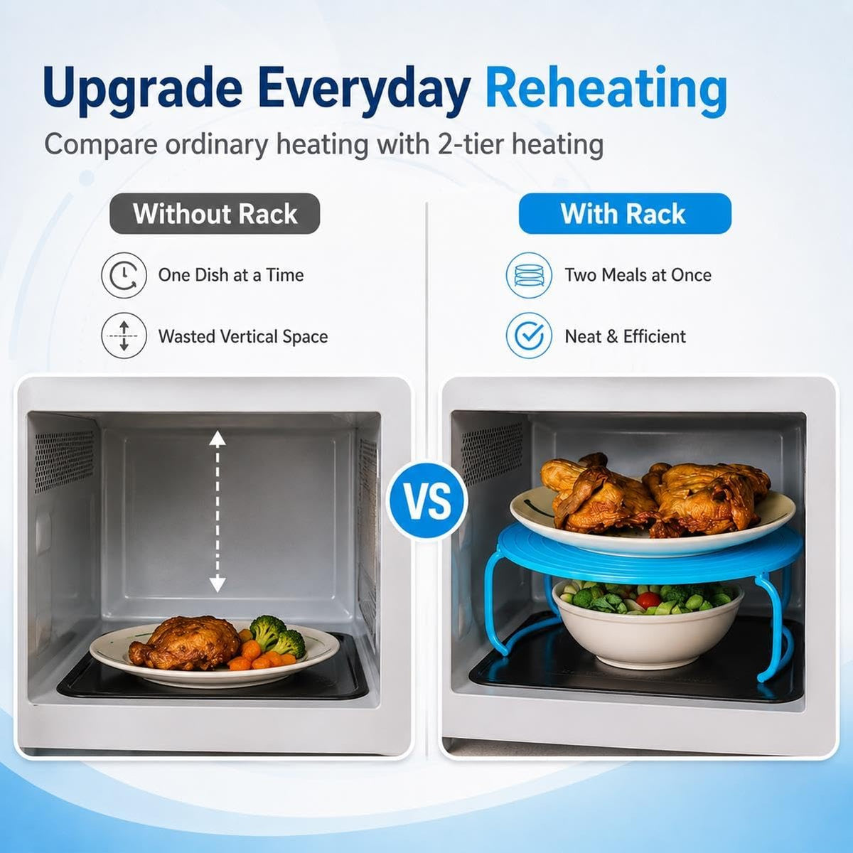 🍽️ 2-Tier Microwave Rack – 3-in-1 Multipurpose Plate Stacker | Save Space, Heat More, Stay Organized! ✨
