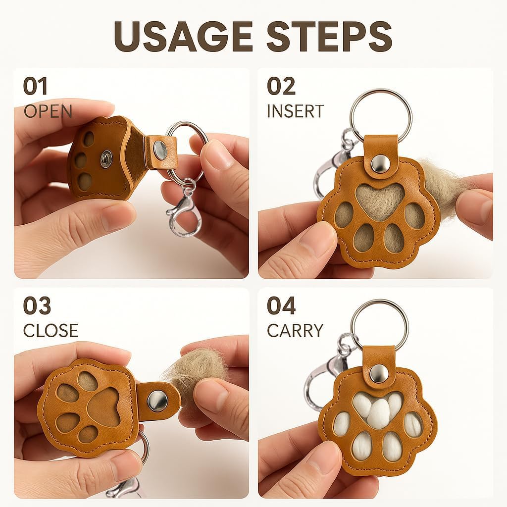 pet hair keepsake keychain cat paw memorial keychain pet fur storage keychain pet memorial key ring