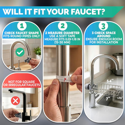 Kitchen Sink Faucet Organizer,Stainless Steel Detachable Hanging Faucet Drain Rack Faucets Storage Rack Sponge for Bathroom, Scrubbers, Soap and Dishcloth, 0-8kg Capacity Home Organizer for Kitchen Use