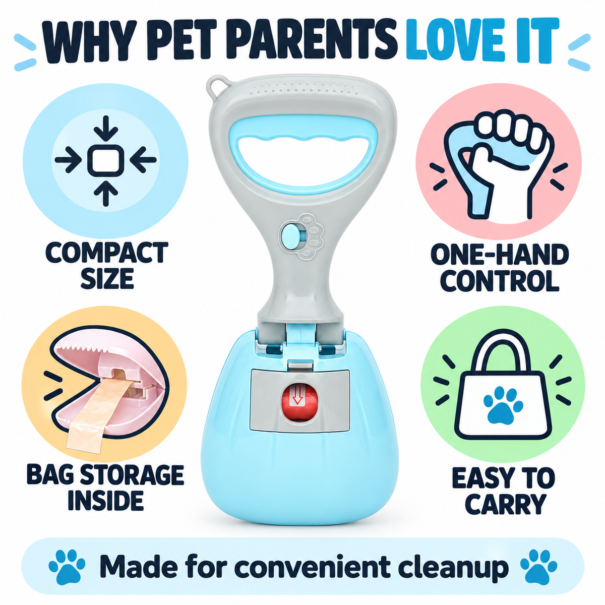 Portable Dog Poop Scooper with Bag Dispenser
