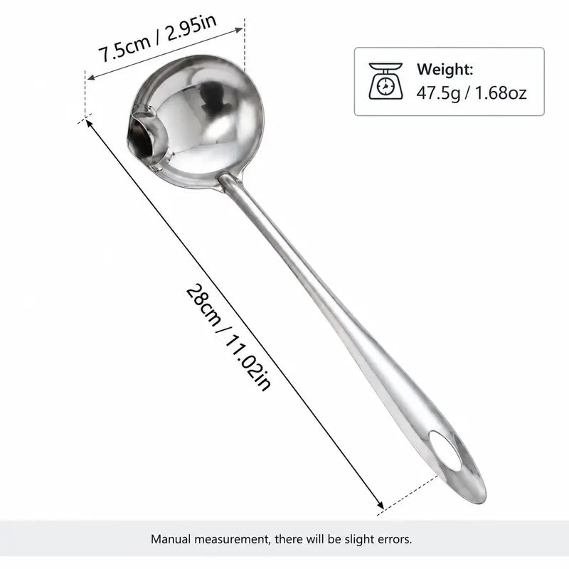 Count Stainless Steel Soup Ladle Utensils - Built-in Spout Drip-Free Pouring Design, Long Handle with Hanging Hole for Kitchen Cooking, Serving Soups
