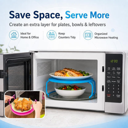 🍽️ 2-Tier Microwave Rack – 3-in-1 Multipurpose Plate Stacker | Save Space, Heat More, Stay Organized! ✨