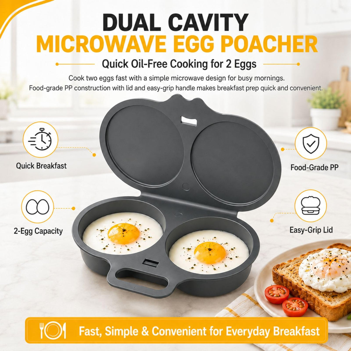 🔥 Hot Selling! 🥚 2-Cup Microwave Egg Cooker – Quick Prep, Non-Stick & Easy to Clean | BPA-Free & Dishwasher Safe