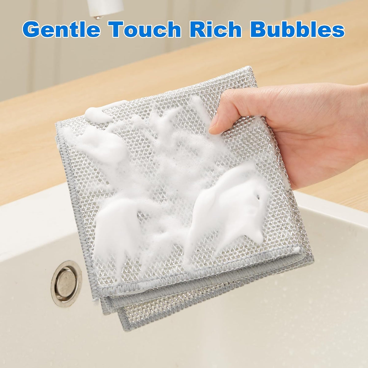 Heavy-duty metallic dishcloth – a scouring cloth for kitchen dishes and stovetops, designed to replace steel wool scrubbers.