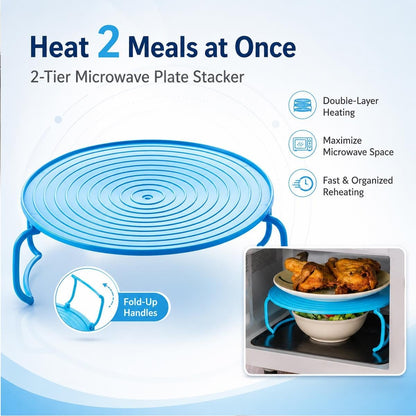 🍽️ 2-Tier Microwave Rack – 3-in-1 Multipurpose Plate Stacker | Save Space, Heat More, Stay Organized! ✨