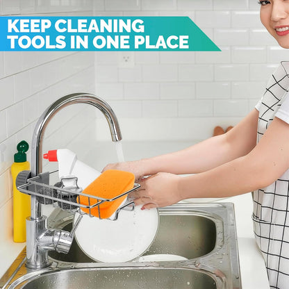 Kitchen Sink Faucet Organizer,Stainless Steel Detachable Hanging Faucet Drain Rack Faucets Storage Rack Sponge for Bathroom, Scrubbers, Soap and Dishcloth, 0-8kg Capacity Home Organizer for Kitchen Use