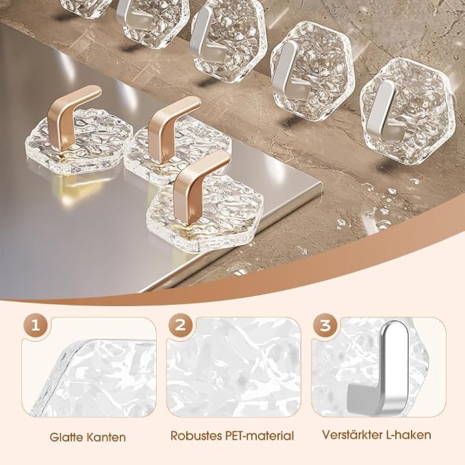 🔥 40% OFF | Crystal Hexagon Self-Adhesive Wall Hooks – Waterproof No-Drill Hooks for Towels, Keys & Home Organization