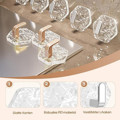 🔥 40% OFF | Crystal Hexagon Self-Adhesive Wall Hooks – Waterproof No-Drill Hooks for Towels, Keys & Home Organization