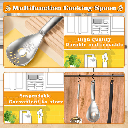 5 in 1 Multifunctional Cooking Spoon, 304 Stainless Steel Egg Yolk Separator for Raw Eggs, Potato Masher, Food Grater Plate, Slotted Spoon, and Bottle Opener - Heavy Duty Kitchen Utensil