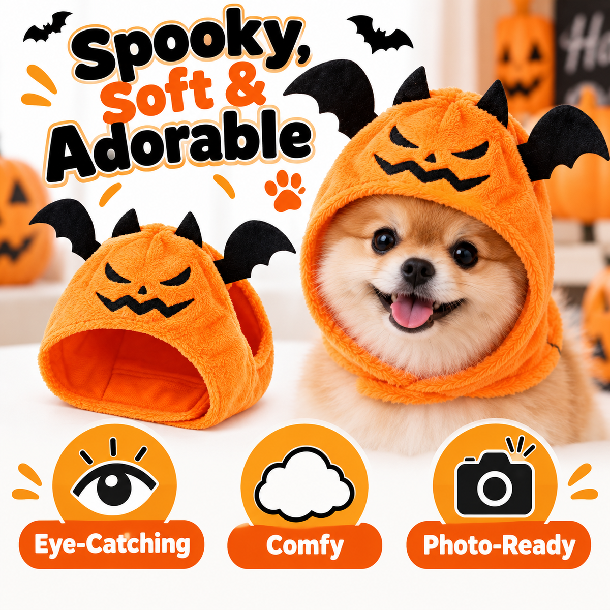 Halloween Pumpkin Pet Hood for Dogs & Cats